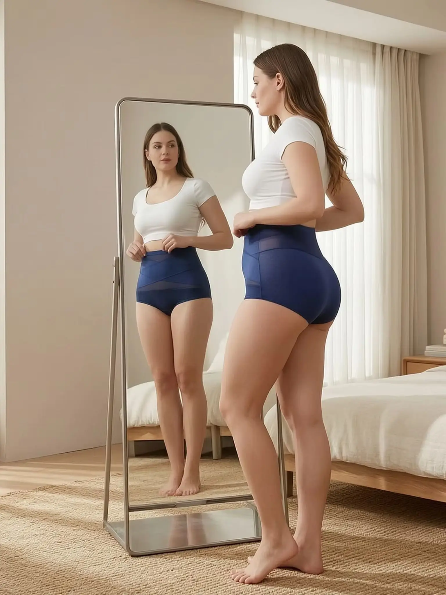 6er-Pack High-Waist Damen-Slips: Atmungsaktive, figurformende Shapewear mit Mesh-Kreuzung, Bauchkontrolle, Eisseide, nahtlos, Triangel-Slips für einen flachen Bauch