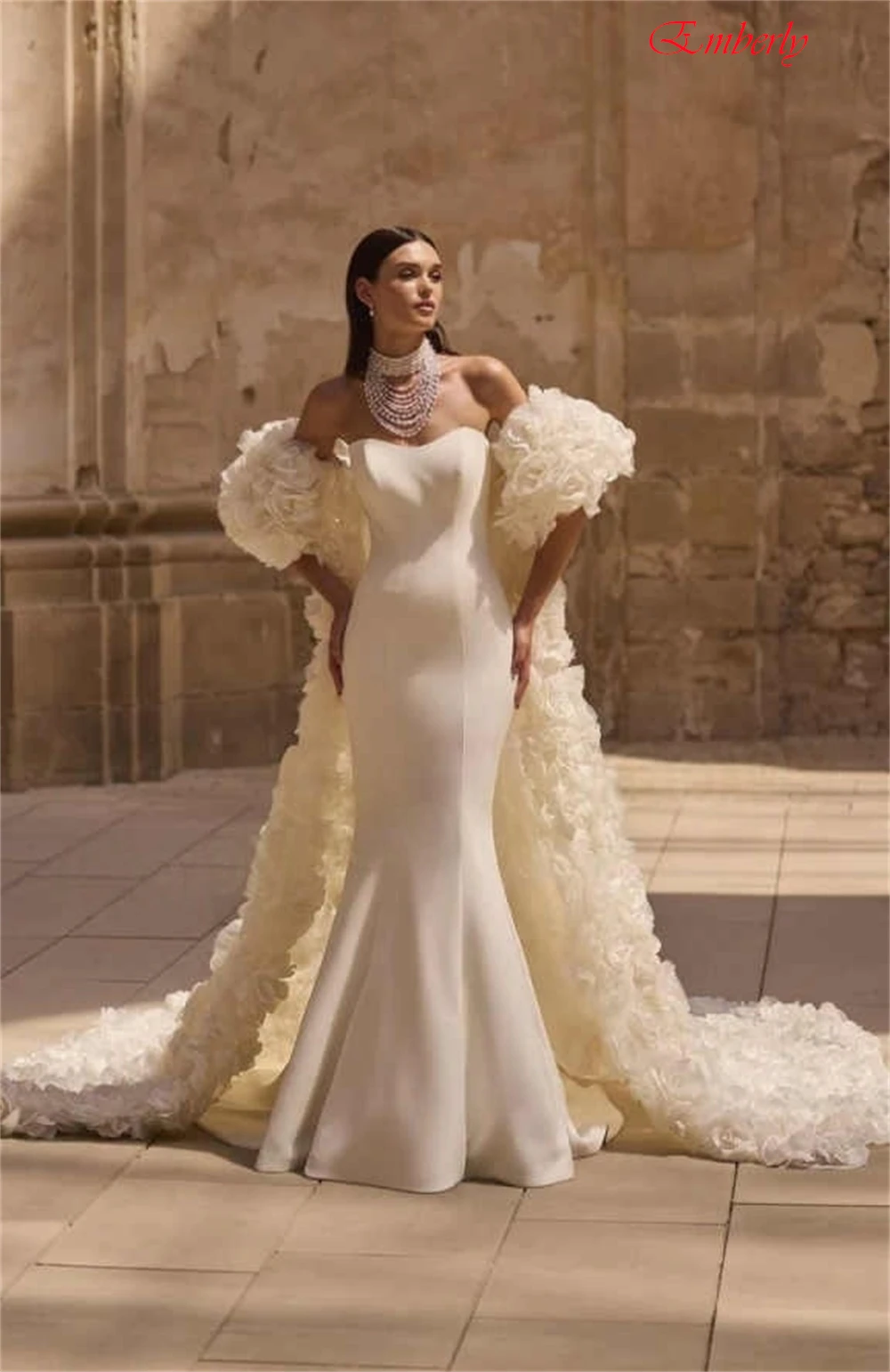 

Customized White Mermaid Floor Length Evening Dress and Strapless Exquisite Celebrity Gowns Chapel Train Special Occasion Gowns