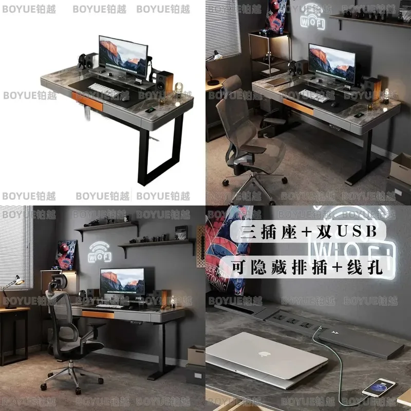 Double Motor Electric Standing Desk with Sintered Stone Top Height Adjustable Sit Stand Workstation for Home Office Computer