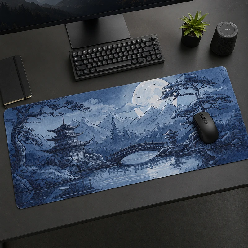 Mouse Pad Blue Moon Pagoda Bridge Gamer XL Home Computer New HD Mousepad XXL Mouse Mat Carpet Soft Office Accessories