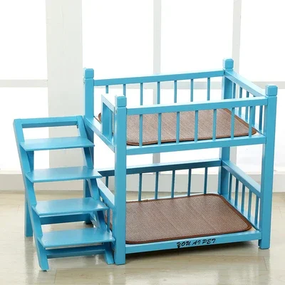 Solid Pine Colorful Bunk Indoor Pet Furniture Luxury Wooden Pet Loft Bed Dog Sleeping Bed Platform with Stair