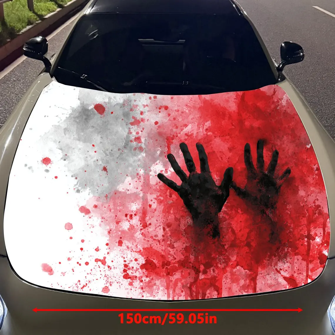 Car Decals Red Splatter with Black Handprints Car Hood Sticker, Waterproof Self - Adhesive Vinyl Graphics Decals, Decorative Pro