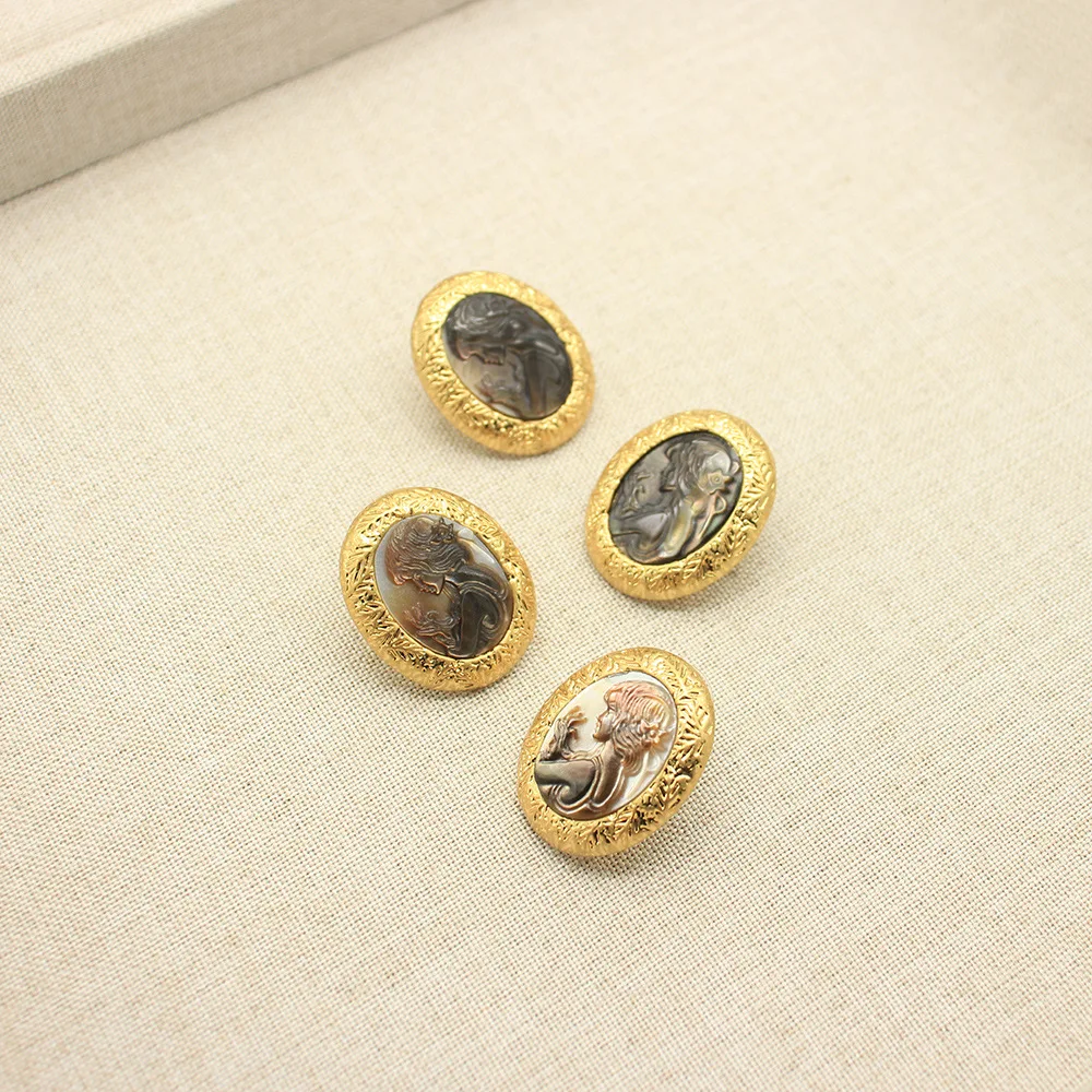 Vintage Jewelry High-End Oval Black Mother-of-Pearl Carved Earrings Retro view 4