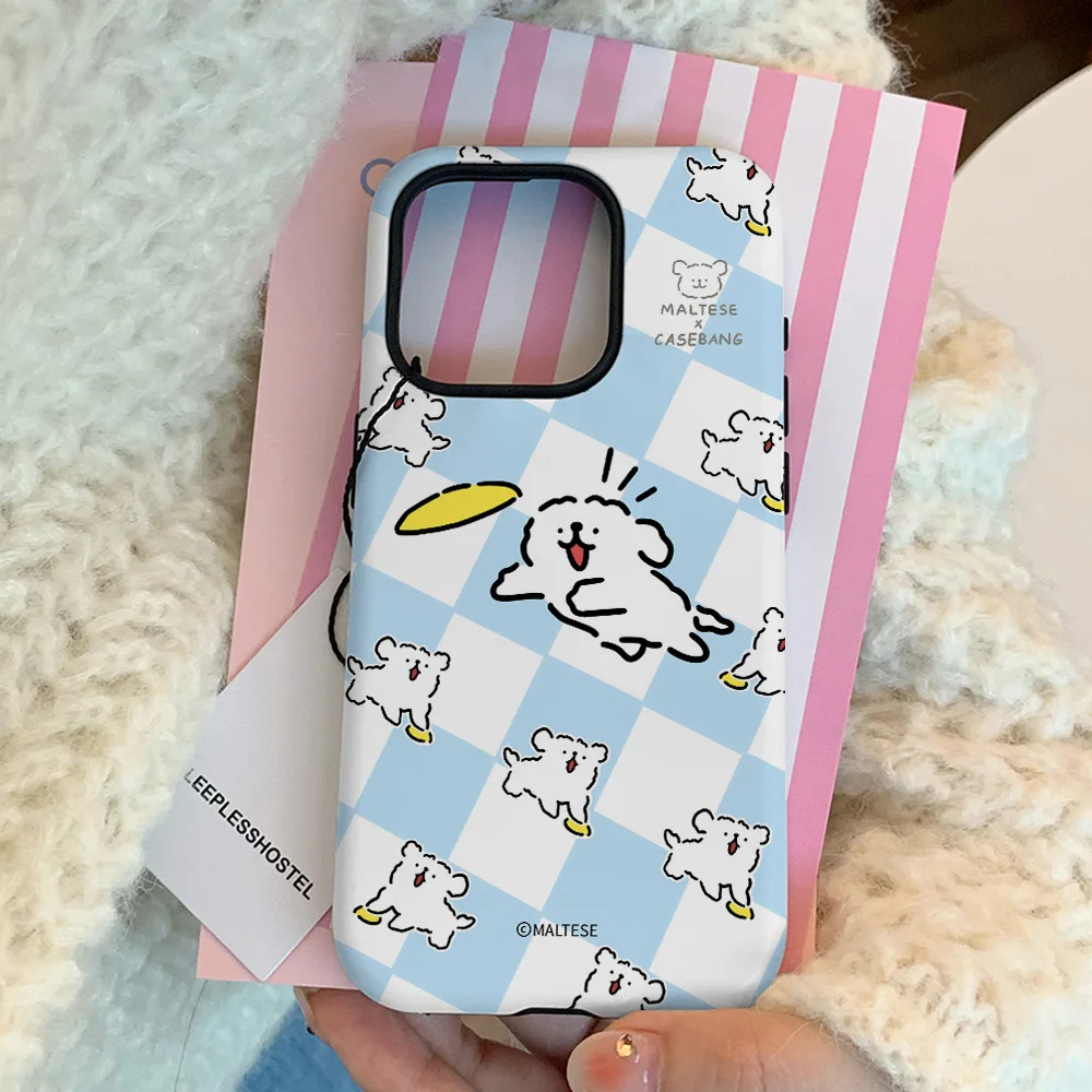 Ins Korean Lingge Cartoon Puppy Blue Phone Case for IPhone15 14 13 12 11 Pro Max XR XS MAX SE2 7 8 TPU Cover New Products