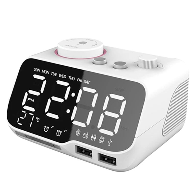 SEWS-Alarm Clock FM Bluetooth LED With 2 USB Port,Support TF Card,UK Plug