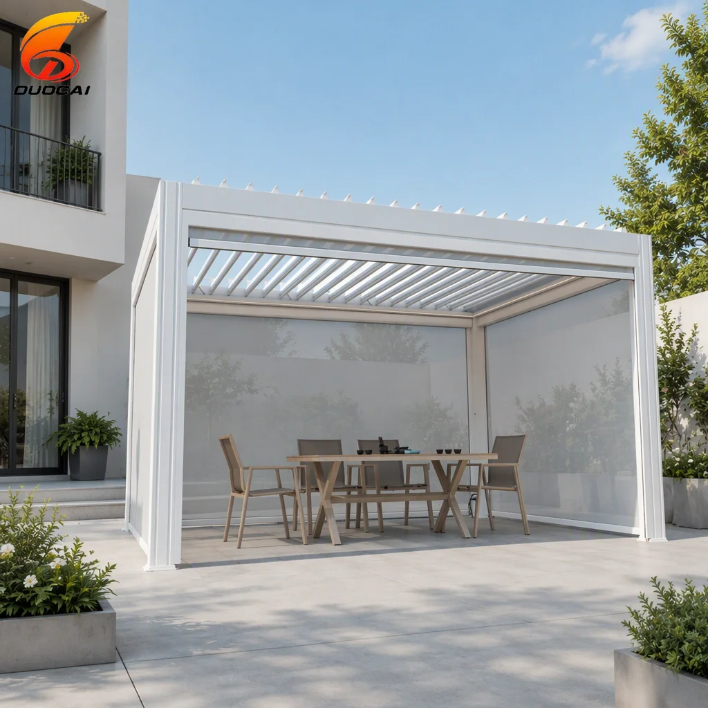 Motorised Luxury Modern Outdoor Pergola Aluminium Waterproof Louvered Roof Bioclimatic Powder Coated For Sunshade