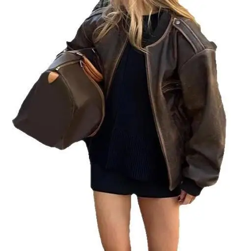 เสื้อแจ็คเก็ตซิป Pilot Jaet รุ่น Sle Cleanfit 3D Effect สำหรับผู้หญิง ทำจากวัสดุ PU ทรงปกติ บาง สไตล์สตรีทแวร์ ดีไซน์เฉพาะตัว