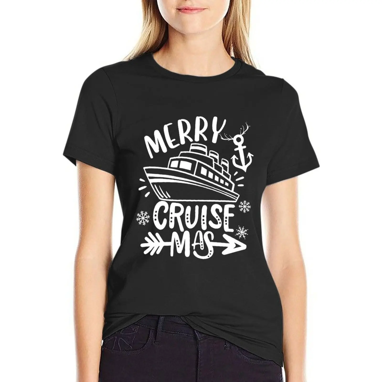 Merry Cruisemas Family Cruise camiseta a juego de Navidad para mujer, tops lisos en blanco