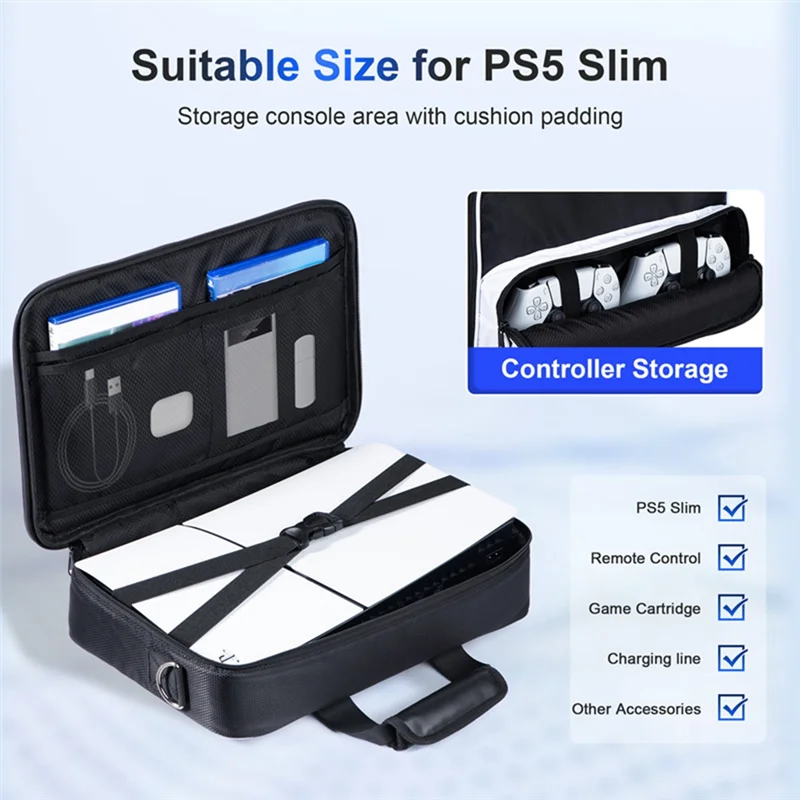 

A33T-Carrying Case For PS5 Slim, Large Capacity Travel Case Storage Bag For PS5 Console,Controller,Headset,Other Accessories