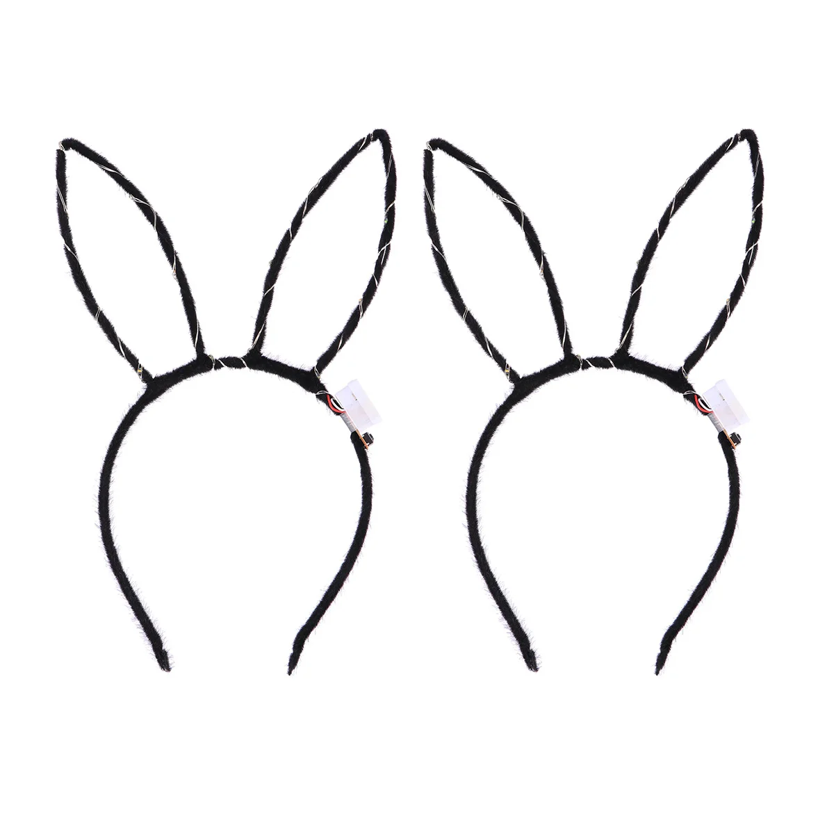 2pcs LED Rabbit Ear Hair Creative Lengthen Plush Hair for Festival Party Club (Black Hairband, Colorful Light Pattern, With Butt