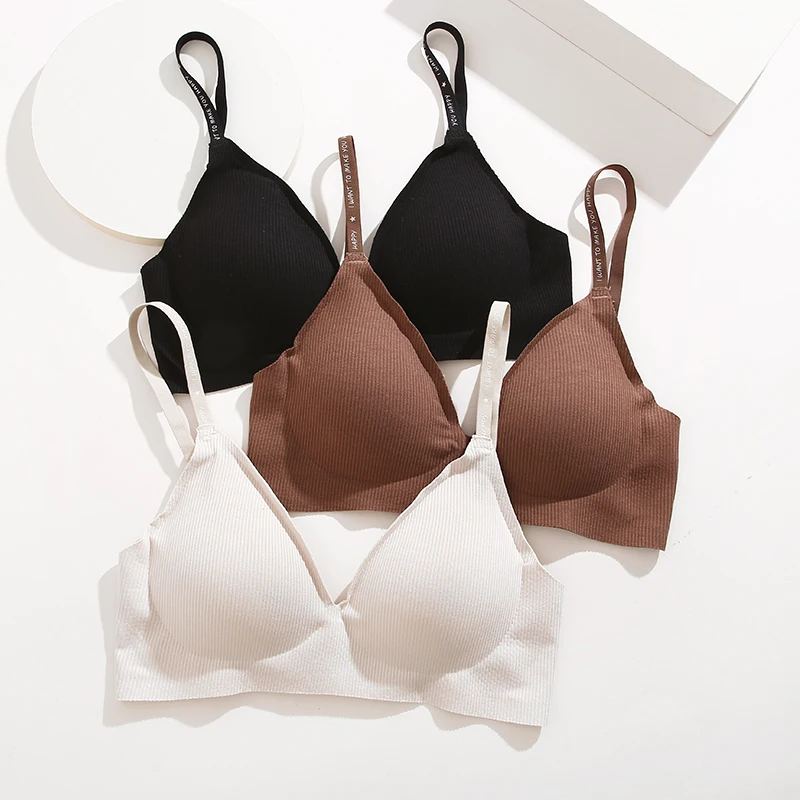 FINETOO 1PCS Dámské sexy bezešvé podprsenky hluboký výstřih do V bralette sexy spodní prádlo s písmeny ramínka topy push-up spodní prádlo bezdrátová podprsenka - náhled 2