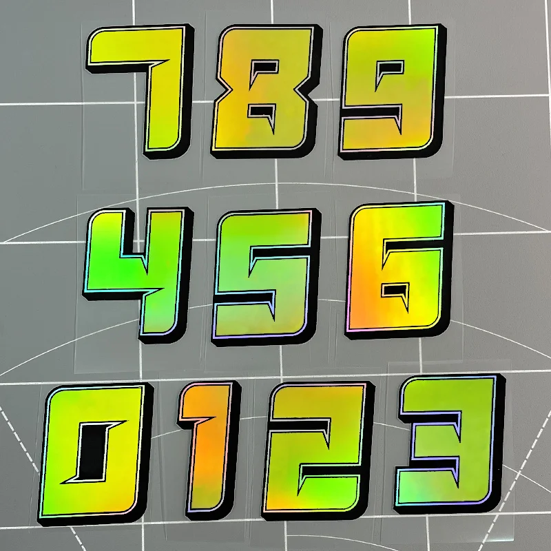 2Pcs/Set Holographic Numbers 0-9 Vinyl Stickers, Waterproof Decals for Motorcycle Helmet, Car & Bicycle Custom Exterior Decor