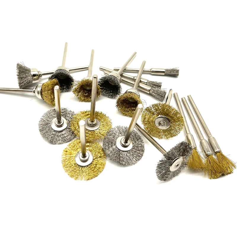 18Pcs Brass Brush Steel Wire Wheels Brushes Drill Rotary Tools Polishing Dremel Rotary Tools Metal Rust Removal Brush Set