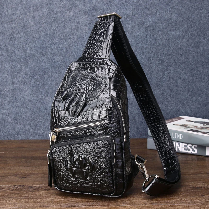 

Men's Bag Crocodile Pattern Men's Chest Bag Genuine Leather Diagonal Straddle Bag Outdoor Chest Bag Fashion Men's Bag