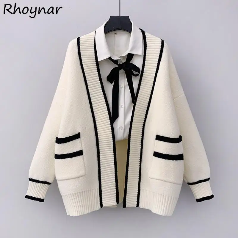 Preppy Kawaii Cardigan Women Sweater Girlish Vintage All-match M-4XL Baggy Knitwear Gentle Korean Fashion Harajuku Temper Cozy