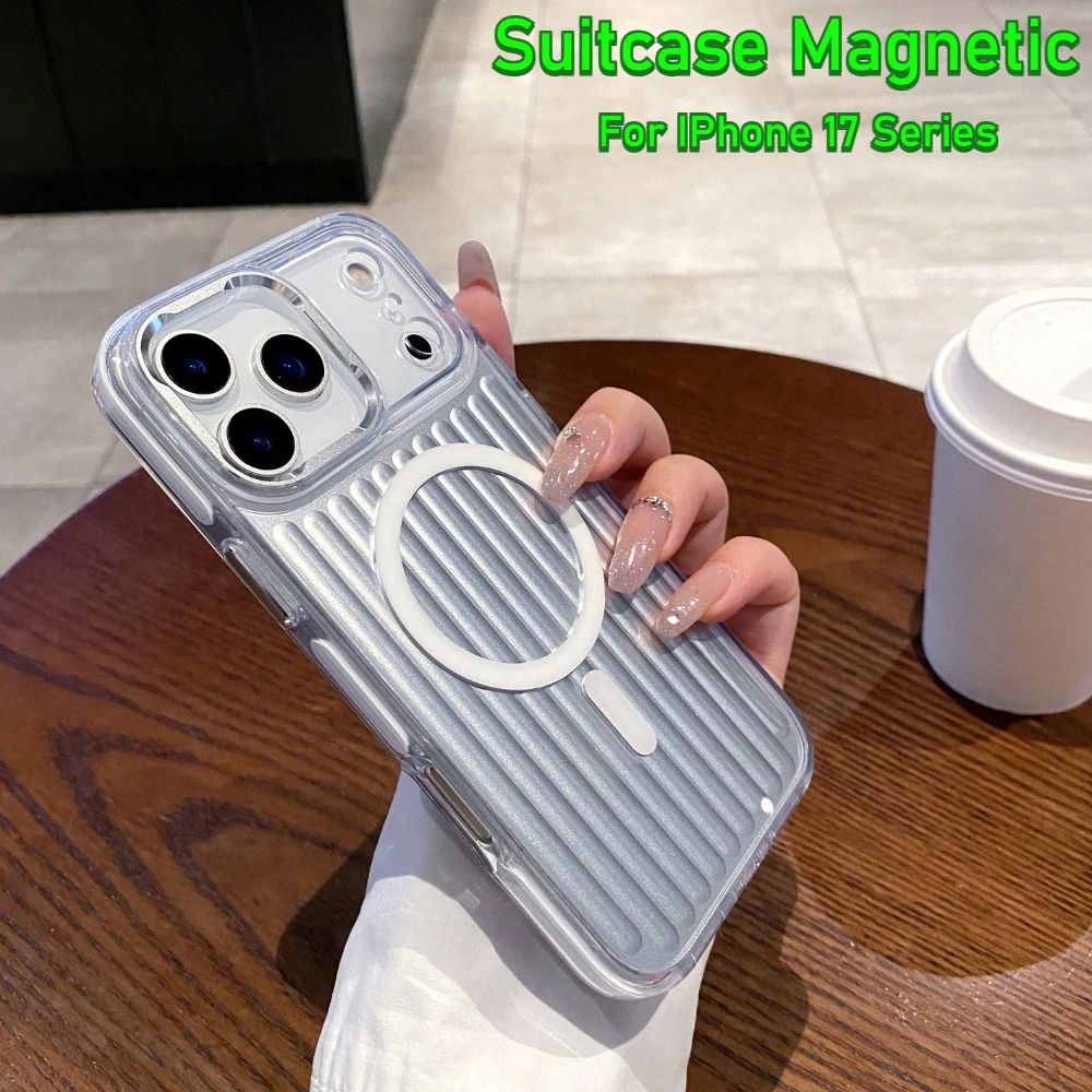 Mode 3D Koffer Gegolfd Streep Modern voor Magsafe Case voor IPhone 17 Air 16 15 14 Pro Max Magnetische Waterdichte Cover Fonds
