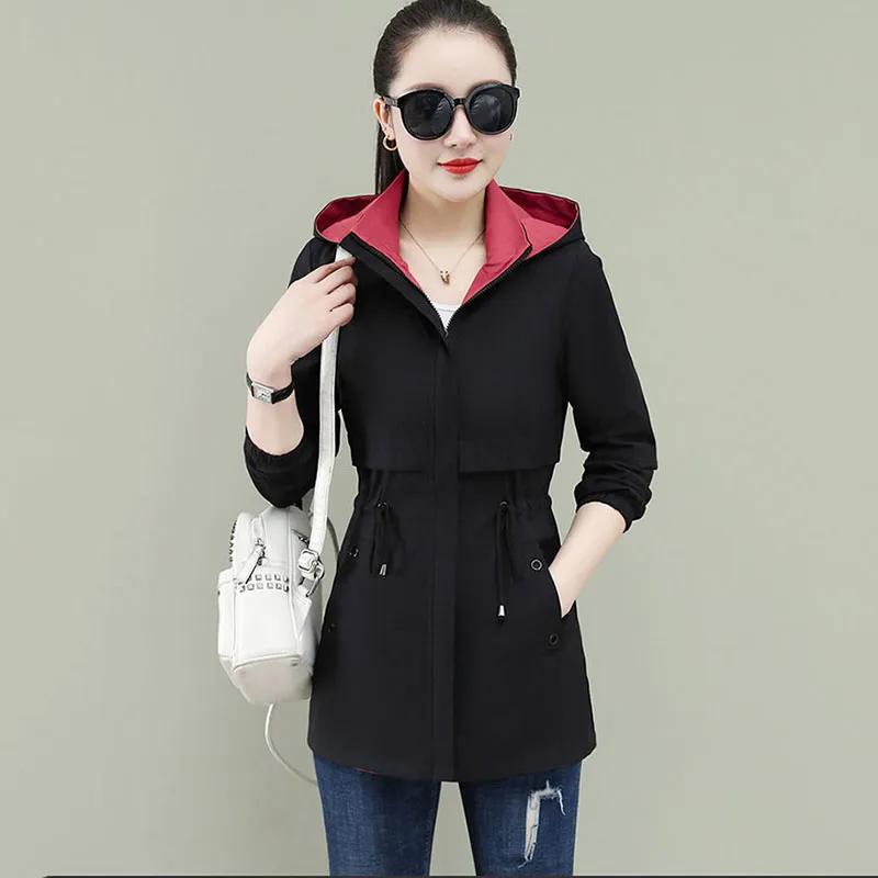 Double-sided Wear Mid-length Solid Color Spring And Autumn Coat Women's 2022 New Casual Loose Fashion All-match Top Women's 5XL