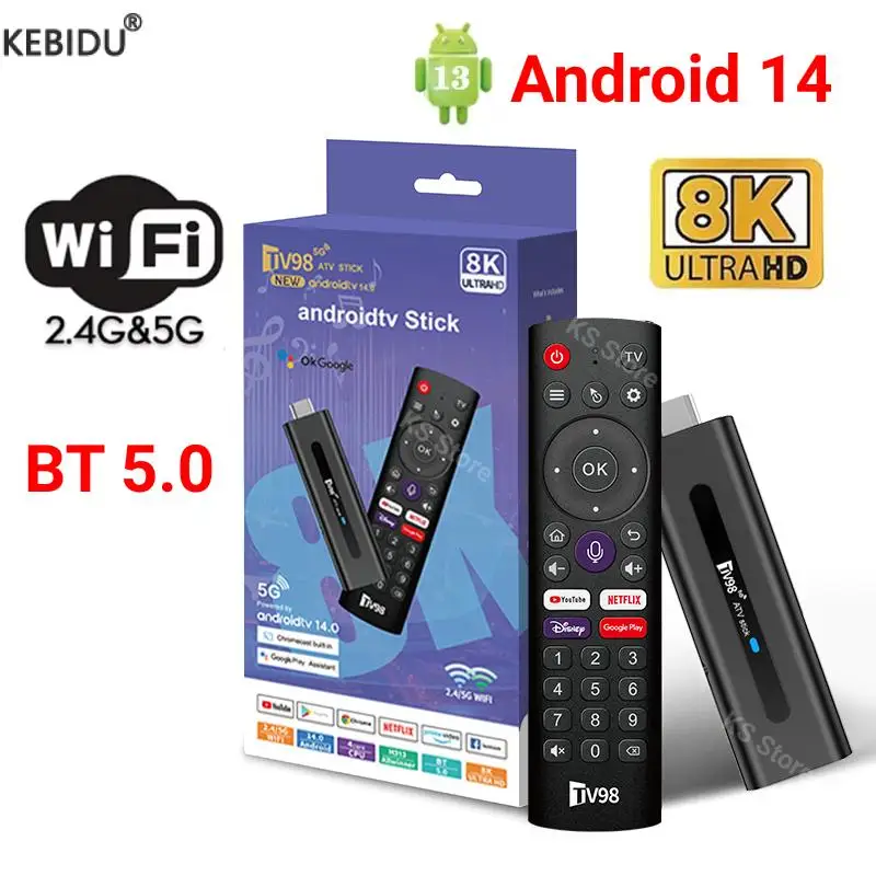 Mini TV Stick Android 14 Support 8K Video 4K Wifi 2.4G/5G Allwinner H313 Quad Core Cortex A53 Voice Remote Smart TV Box