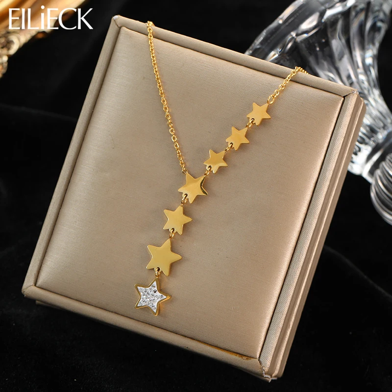 Eilieck 316l Edelstahl Gold Farbe Multi-Sterne Zirkon Halskette Kette Choker Halskette für Frauen Modeschmuck Geschenke Party