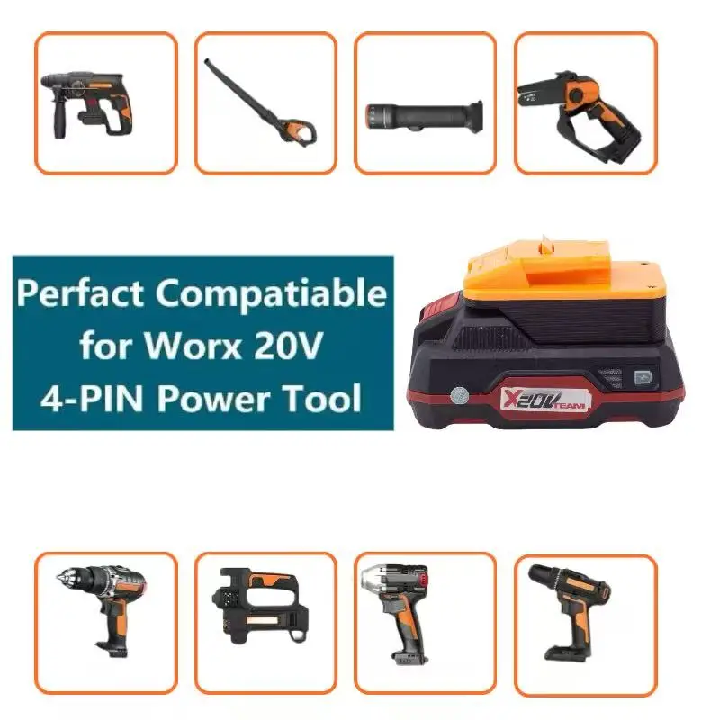 バッテリーコンバータアダプタパークサイド x20V リチウム変換 Worx 4PIN 20v ツールコンバータ使用 (バッテリーとツールなし)