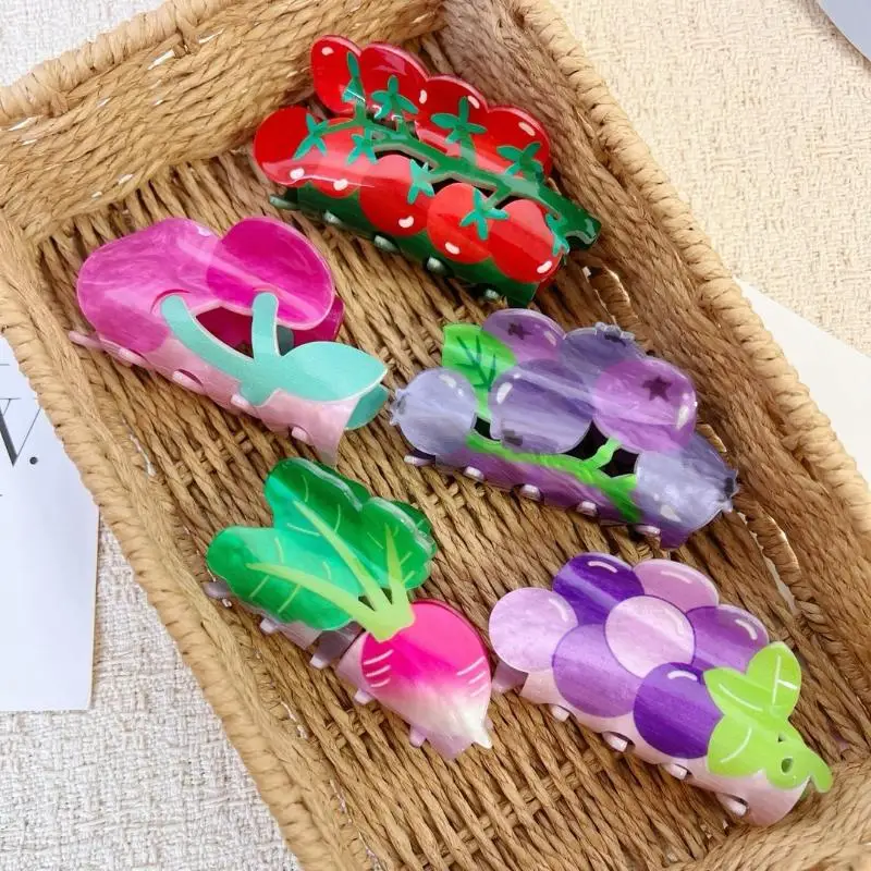 New Design Acrylic Lettuce Onion Tomato Shape Hair Clip Claw For Women Girls Creative Funny Printed Geometric Hair Accessories