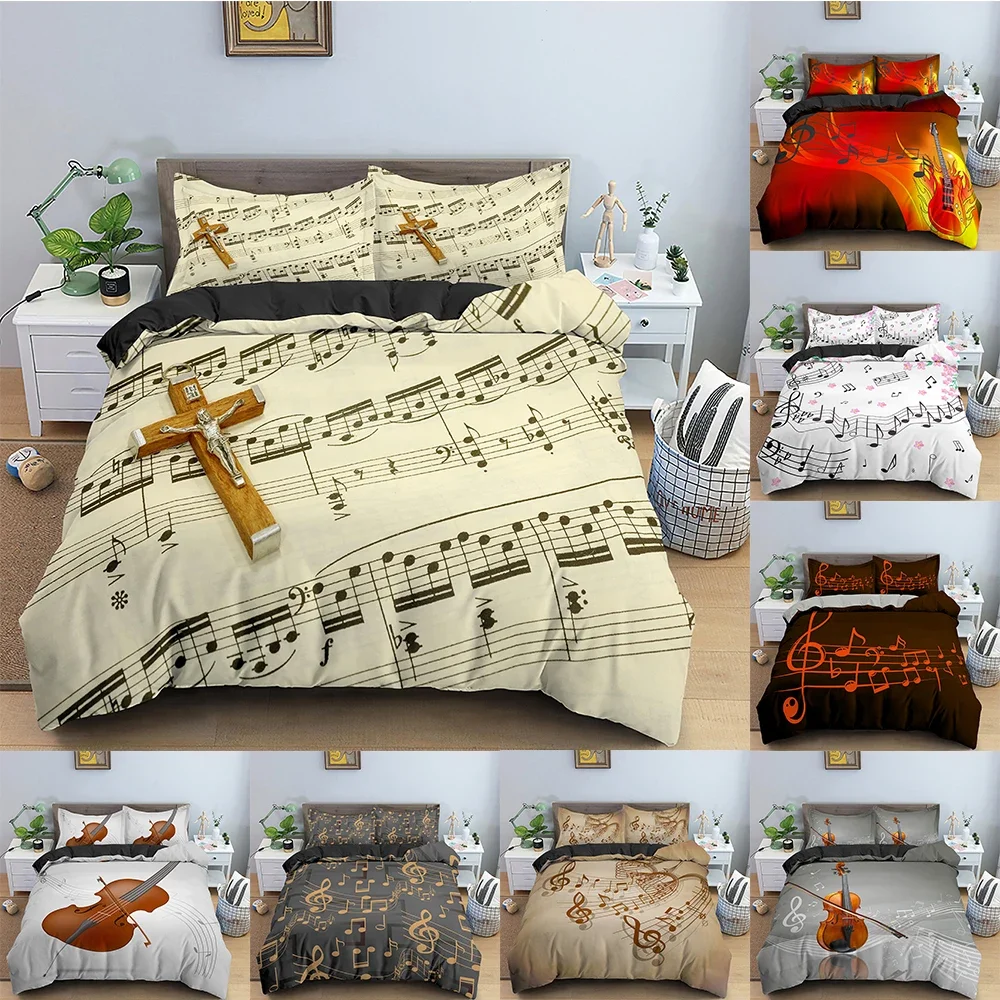 

Musical Symbols Duvet Cover Bedding Set 3D Violin Pattern Comforter Covers For Bedroom Twin King Single Quilt Cover Home Textile