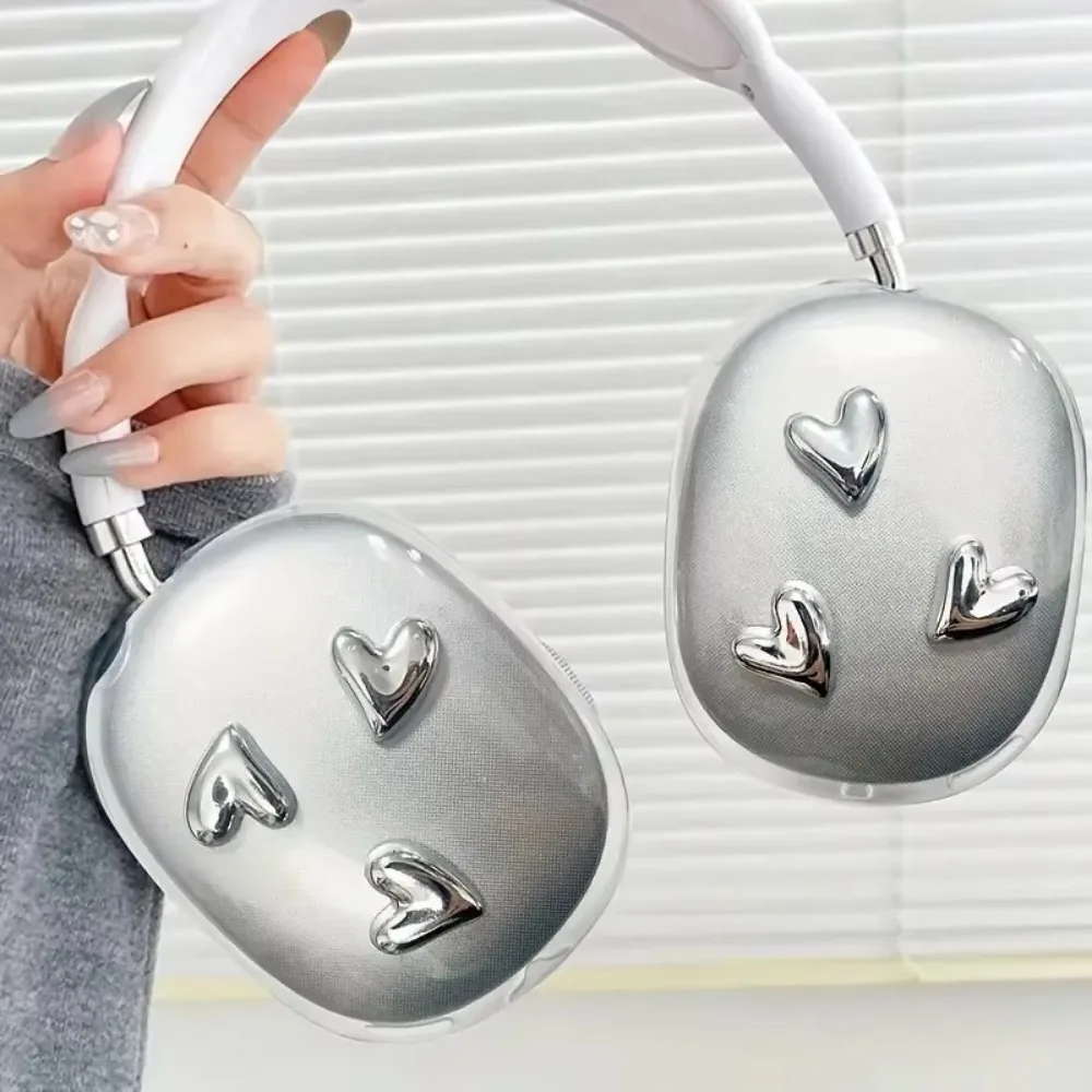 3D Headphone Protective Case Transparent Love Heart Protection Cover Universal Anti-scratch Earphone Cases for AirPods Max
