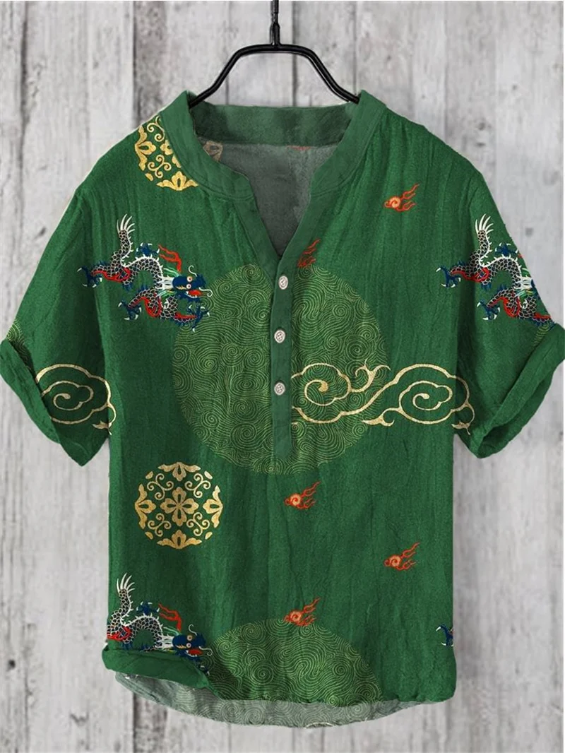 Chemise hawaïenne décontractée en lin pour hommes, haut de style vacances, printemps et été, nouveau, taille 5XL, 2024