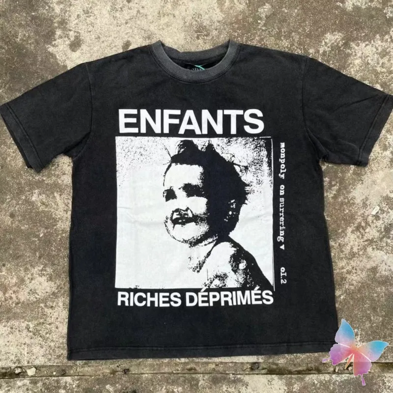 

Stock Men Women ERD Tshirts Vintage Washed Distressed Chubby Children Printed Black Short Sleeve Loose Cotton Label Top Tees