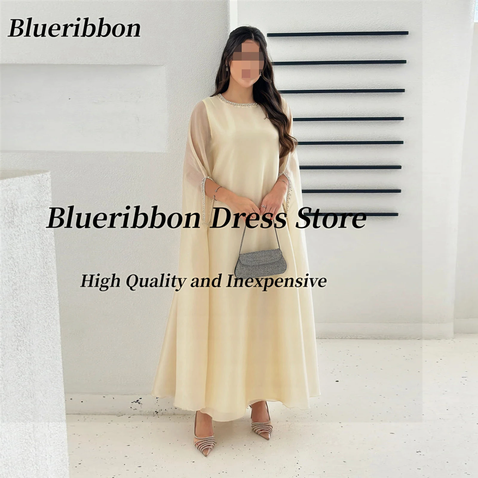 Blueribbon Robes De Soirée طاقم الرقبة فساتين لحضور الحفلات الموسيقية الديكور كم طويل مخصص فساتين السهرة طول الكاحل فستان الحفلات الخاصة