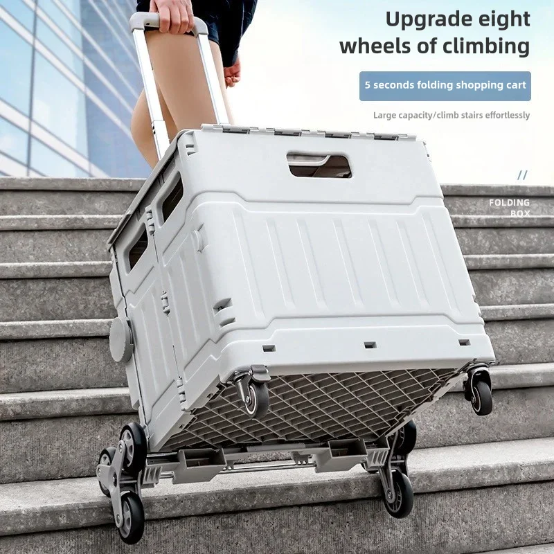 Plastic Heavy Duty Stair Climbing Foldable Shopping Cart 8 Wheel Camping Folding Hand Trolley For Storage