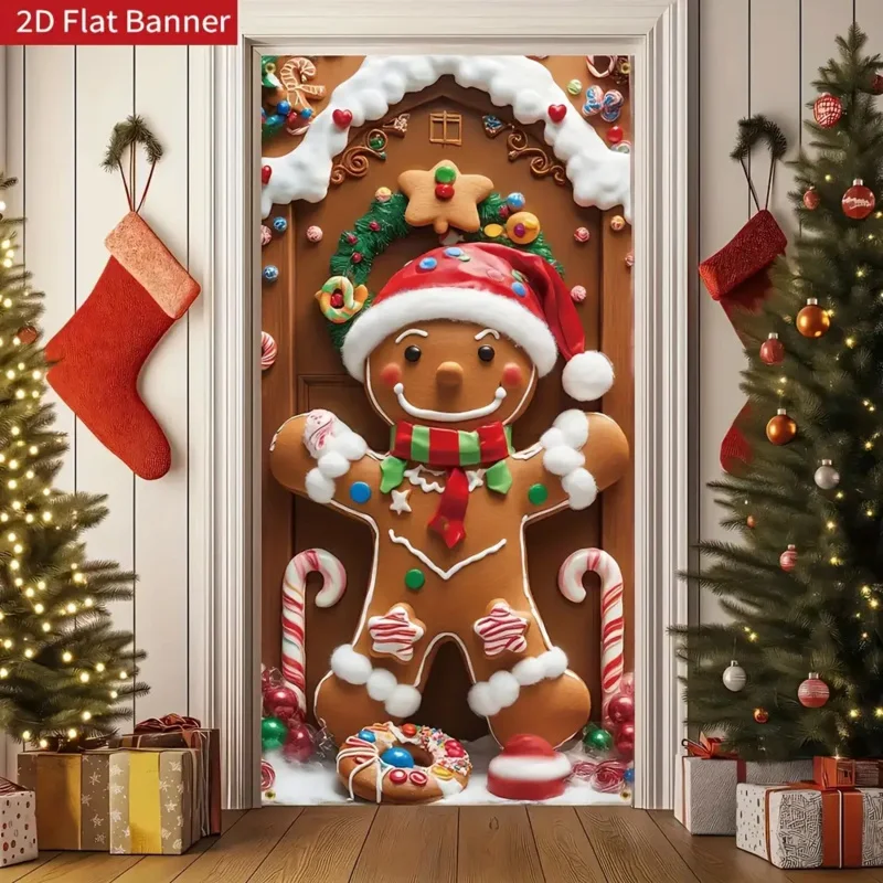 1Pieces2DLarge Gingerbread Man Door Curtain -Suitable for Christmas、Indoor/Outdoor Use - Easy to Hang，No Electricity Required