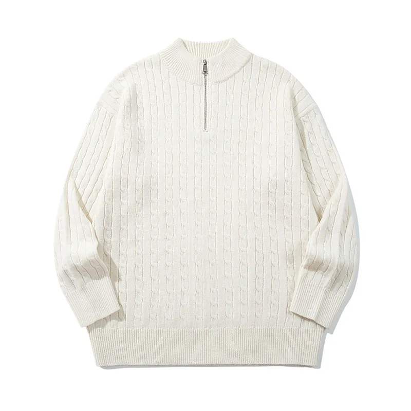 Old Money Style Stand Collar Zip Up Sweater Autumn Winter New Solid Color Warm Long Sleeve Knitted Cardigan Simple Casual Tops