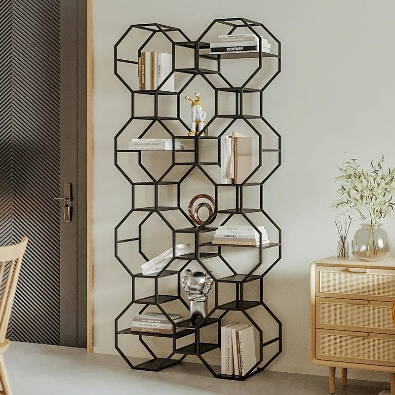 Vertical bookshelf storage rack, floor-standing, minimalist modern home wall-mounted bookshelf, living room light luxury iron