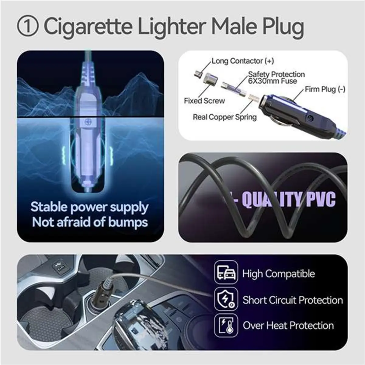 A48U For Mini 3in1 DC to TypeC/DC/Car Charging Power Cable IP65 Waterproof 3in1 to Typec 2464-20AWG Cable 3 Meters