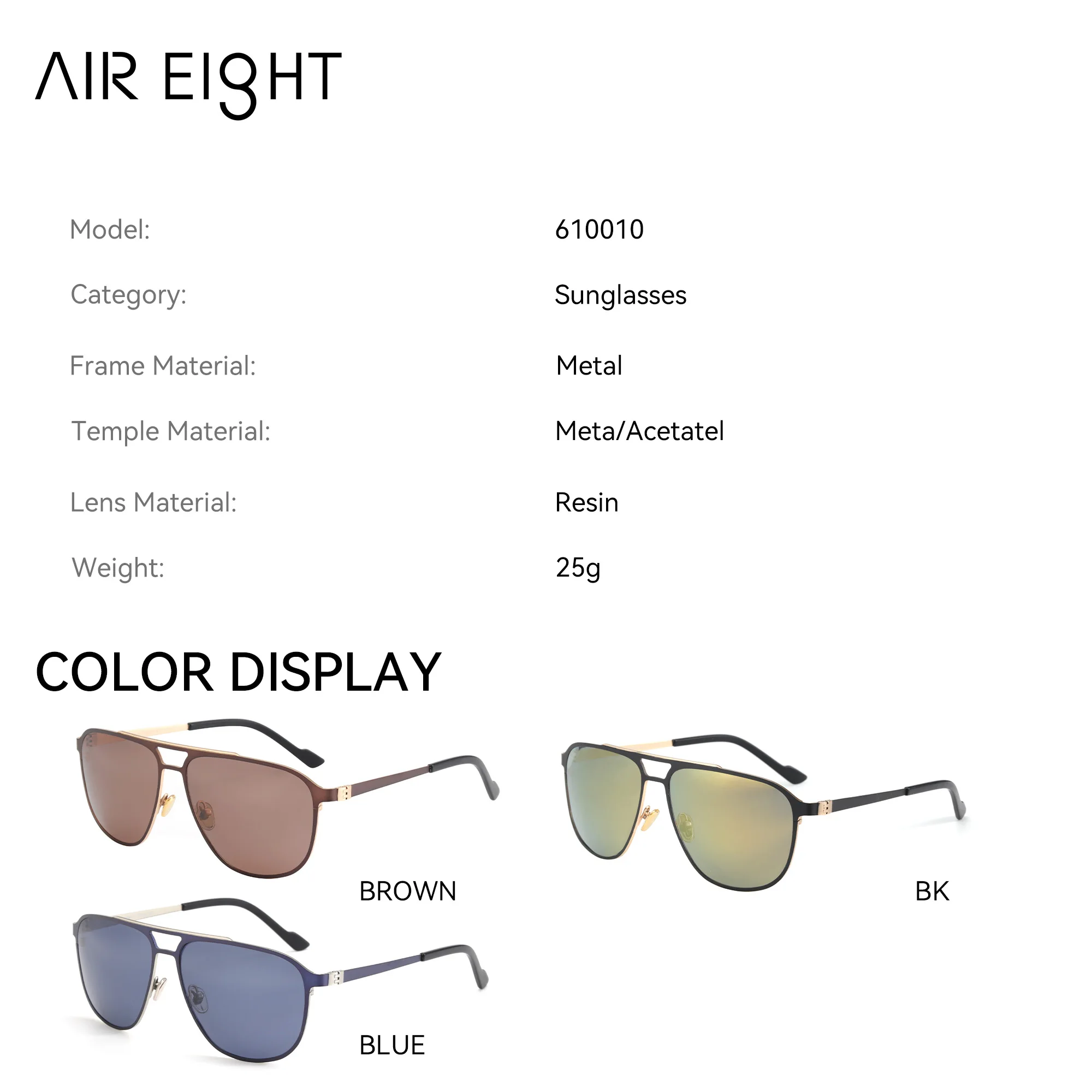 AIR EIGHT Aviator Metal For Men Prescription Sun Glasses Polarized UV400 Progressive Lenses Business Glasses