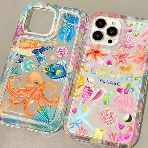 Colorful Marine Organisms Clear Case For Samsung Galaxy S25 Ultra S24 S23 S22 S20 Plus S21 FE A15 A35 A55 A54 5G Shockproof Capa