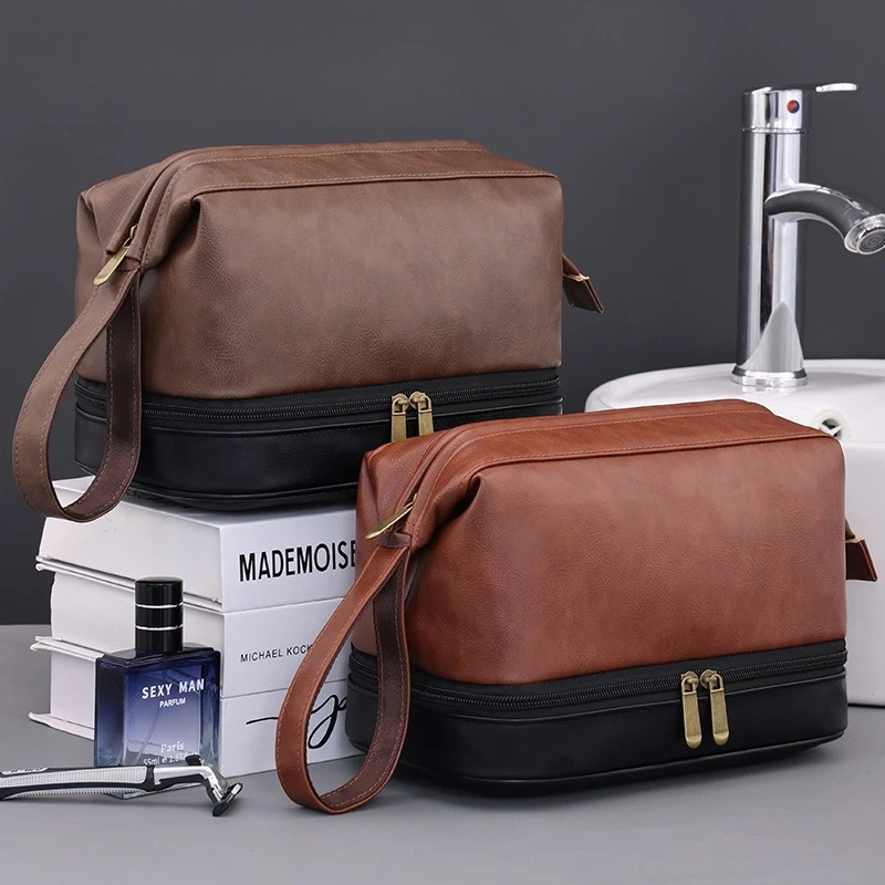 

Retro double-layer men's toilet bag portable going out large-capacity portable cosmetic storage bag Travel Organizer Pouch