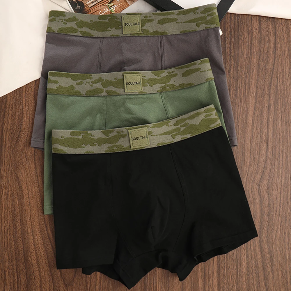 

L-4XL, 100% хлопок, антибактериальные дышащие мужские трусы, камуфляжные U-образные трусы с поясом, нижнее белье, супер мягкие боксеры