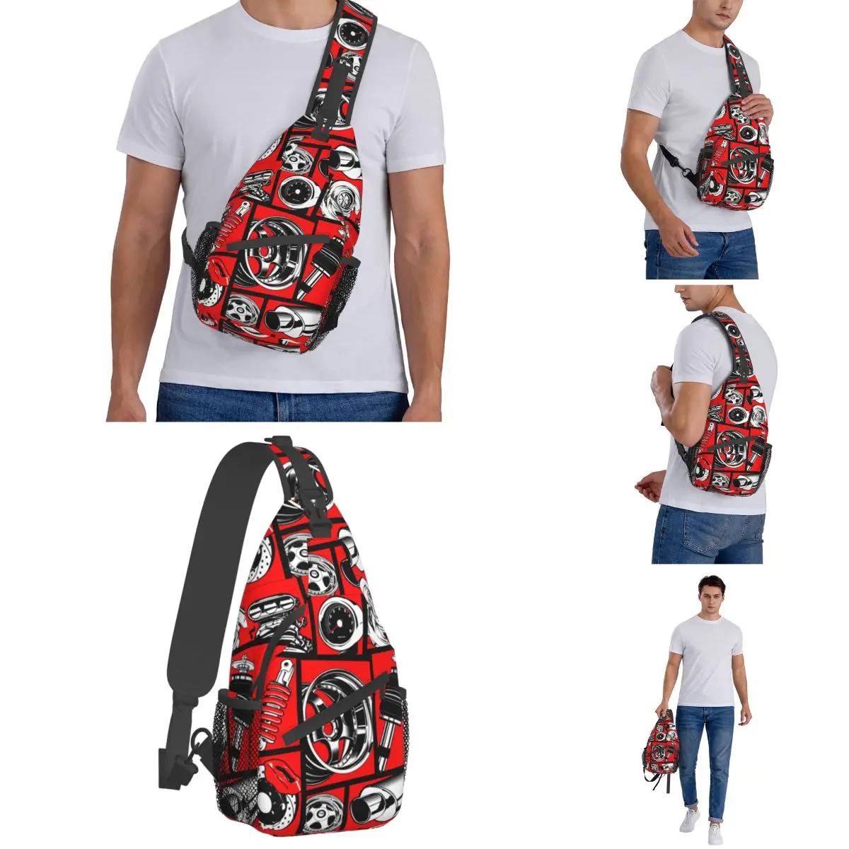 Car Culture Crossbody Sling Bag Pattern Chest Bag Shoulder Backpack Daypack for Hiking Travel Travel Bag