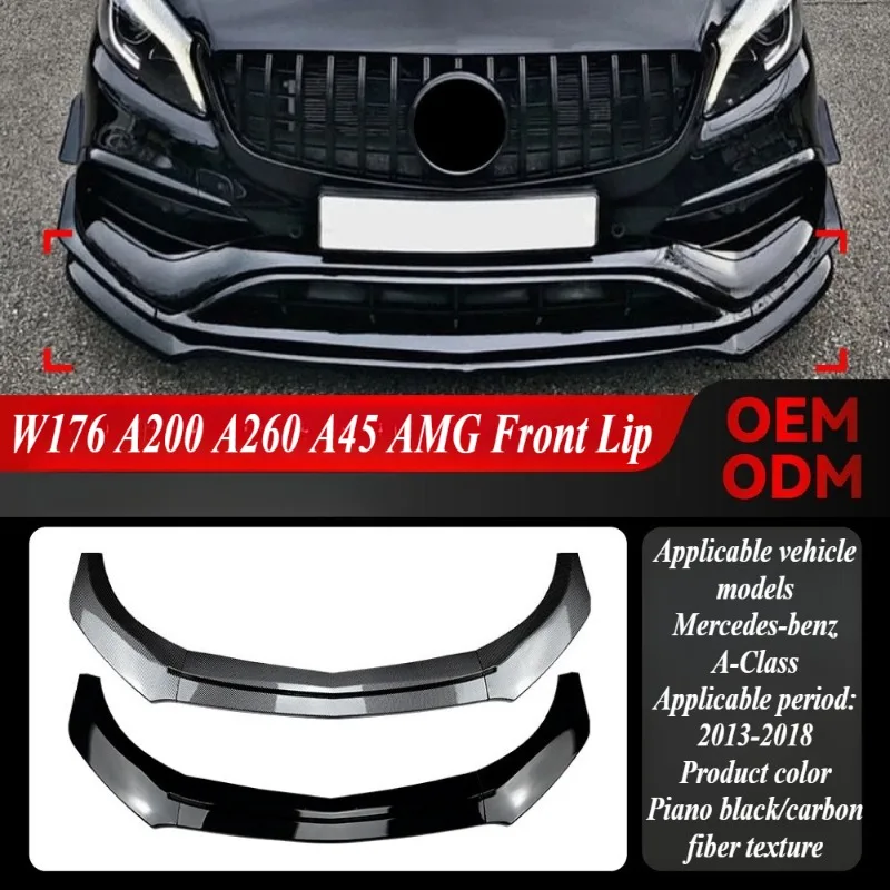 

For Mercedes Benz A-Class W176 A180 A200 A45 AMG 2013-2018 Front Bumper Lip Spoiler Gloss Black ABS Direct Fit Exterior Upgrade
