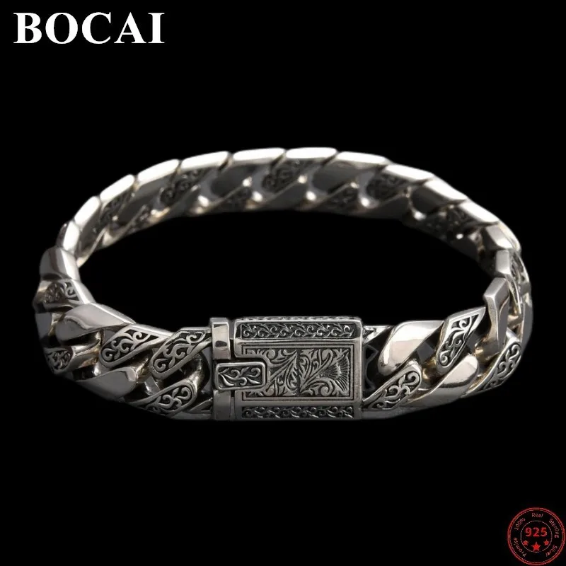 BOCAI S925 Sterling Silver Fine Jewelry & Link Bracelets For Men New Fashion Eternal Rattan Pattern Punk Jewelry Wholesale