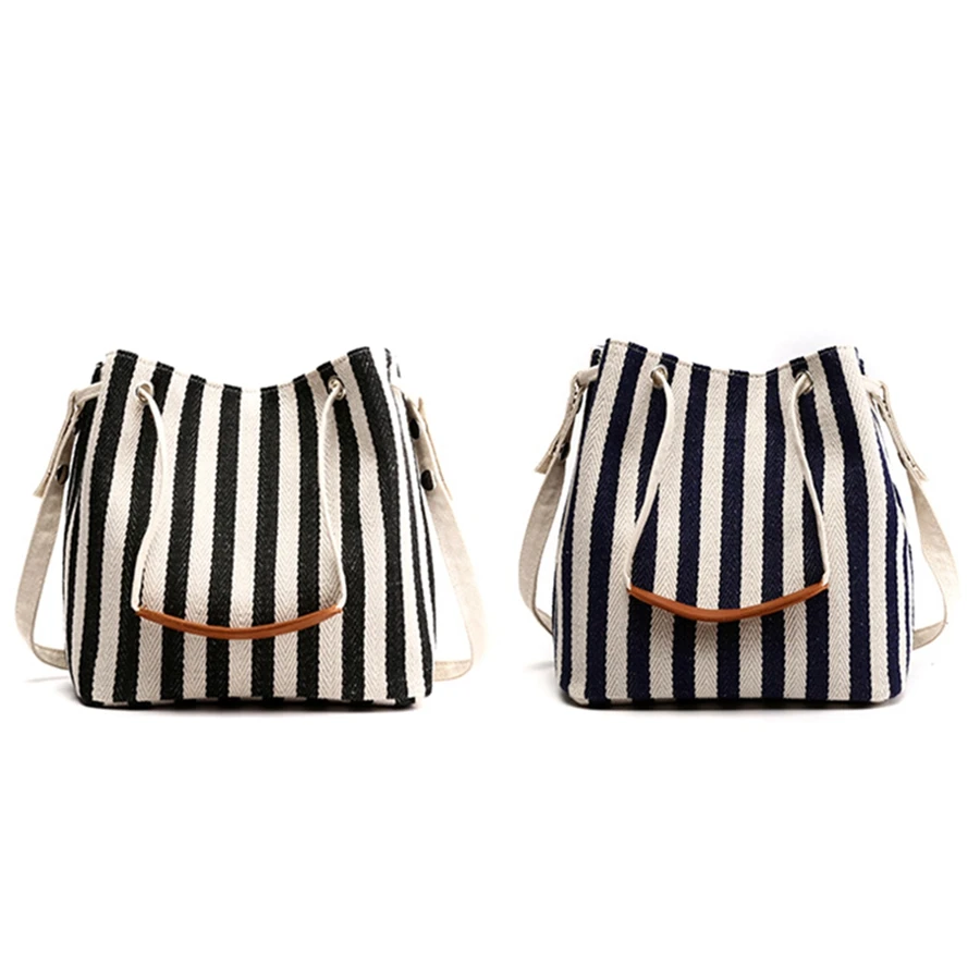 Big Stripe Shoulder Handbags Shopping Bag Beach Handbag New Fashion Canvas Bag Wild Striped Beach Bag Blue