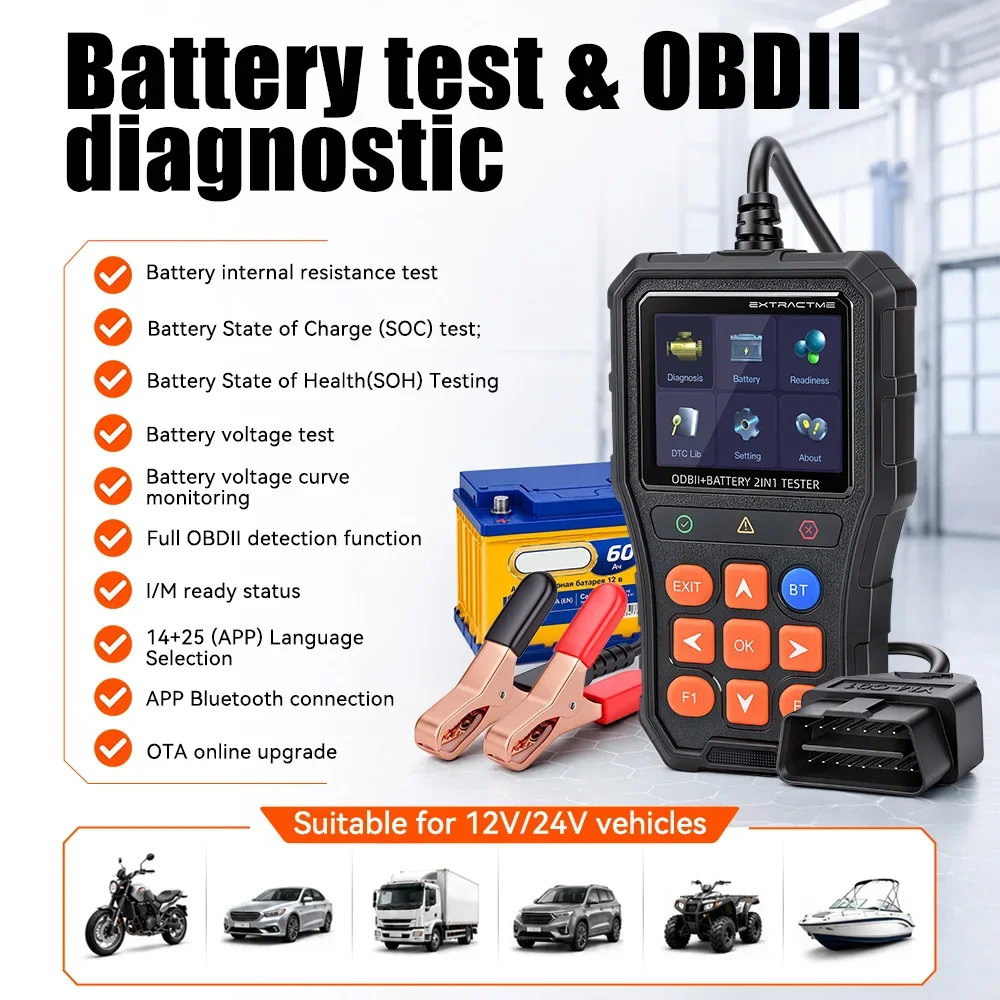2026 Auto OBD2 Scanner Diagnostic Tool Code Reader Battery Tester  for 12V/24V Vehicles Support 14/25 Languages APP Bluetooth