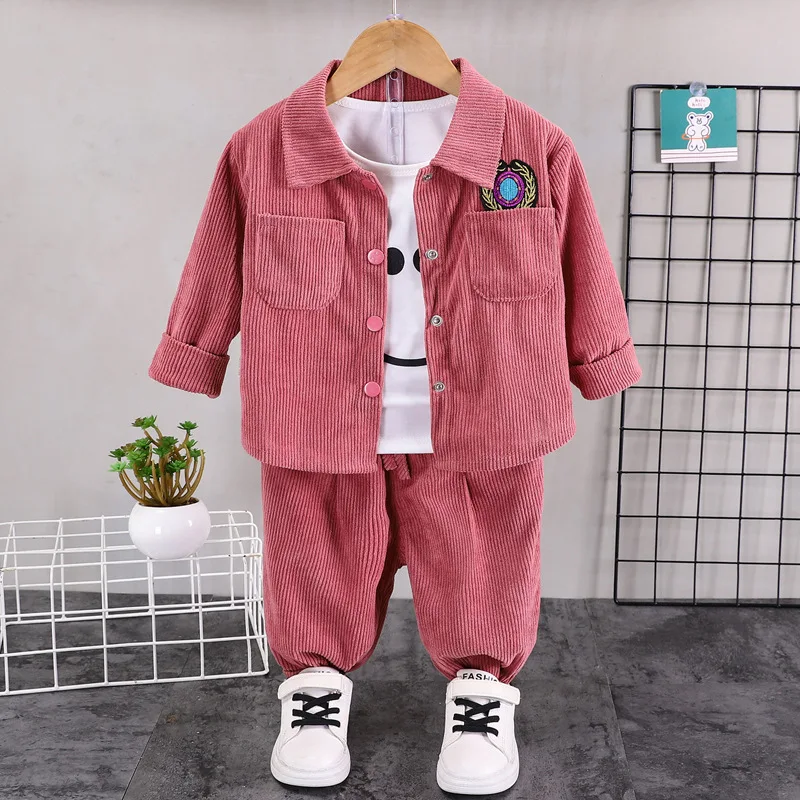 2025 New Children's Spring and Autumn Set Boys' Korean Edition Fashion Corduroy Shirt Two Piece Set Girls' Sports Set 0-5Y