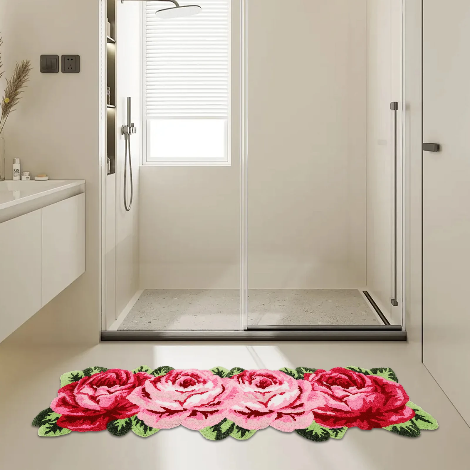 Flower Rug Mat Anti-slip Modern Carpet Washable Floor Mat TPR Backing 165*60cm House Decoration Romantic Atmosphere