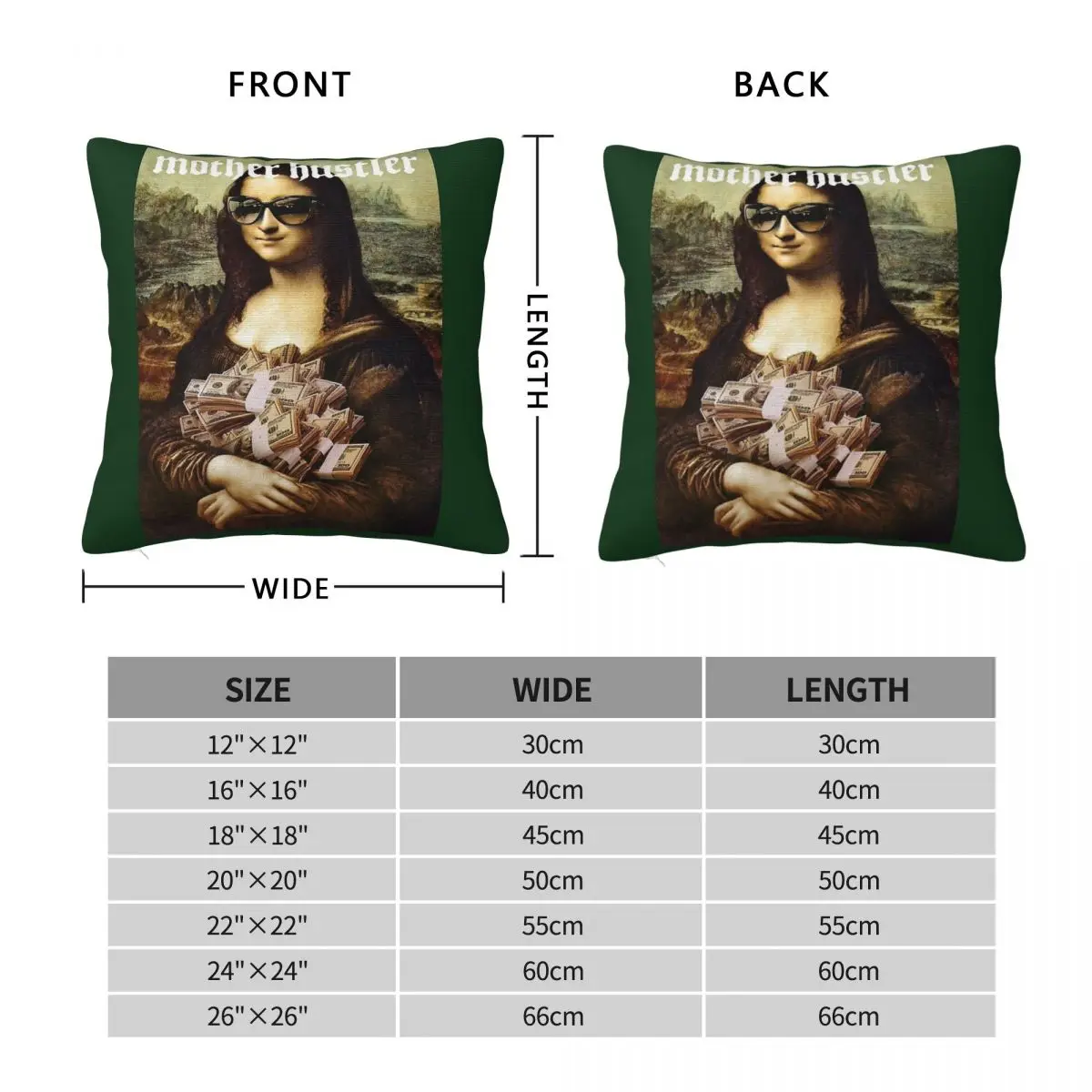 Mother Hustler Mona Lisa Square Pillowcase Polyester Linen Velvet Pattern Zip Decorative Bed Cushion Cover