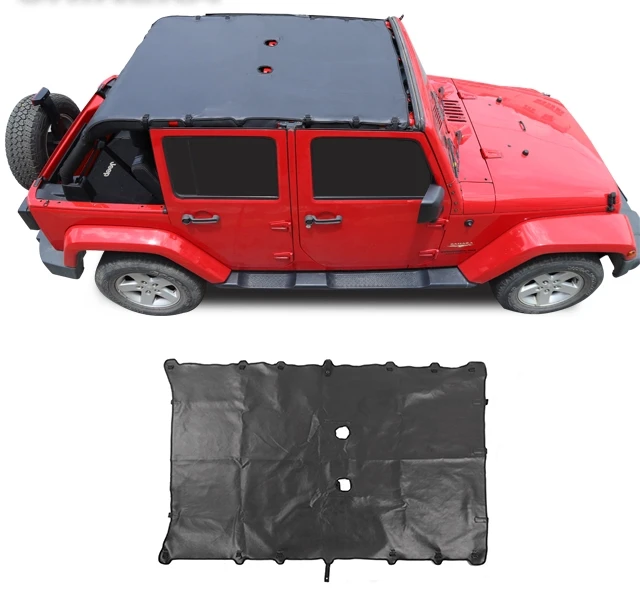 

OVOVS 1 Set Black Car Accessories Length Soft Car Sunshade Mesh Top Full Cover For -Jeep -Wrangler JK JKU 4 Doors 2007-2018