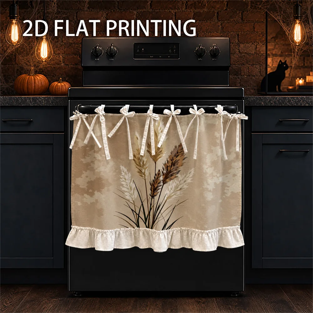 1PC kitchen stove curtain, cabinet curtain, apron. Featuring a 2D graphic design with an elegant bohemian pampas grass print. It