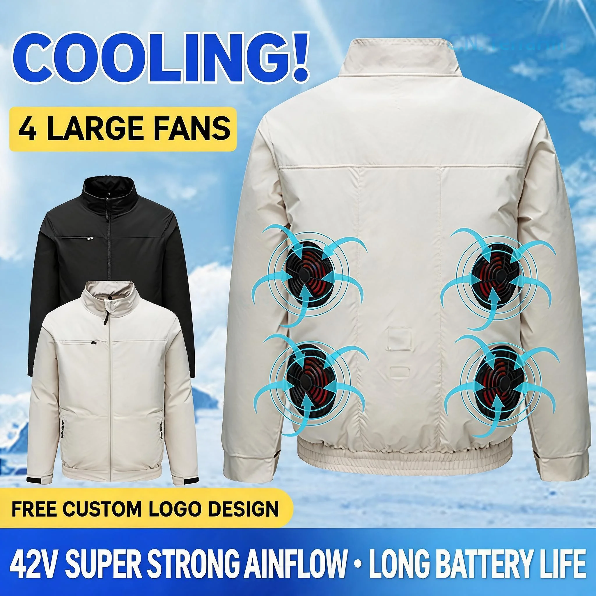 Cooling Work Jacket with 4 Fans for Summer Outdoor Construction Uniform Long Sleeve Ventilated Safety Shirt